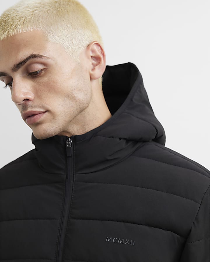 Black Muscle Fit Puffer Jacket
