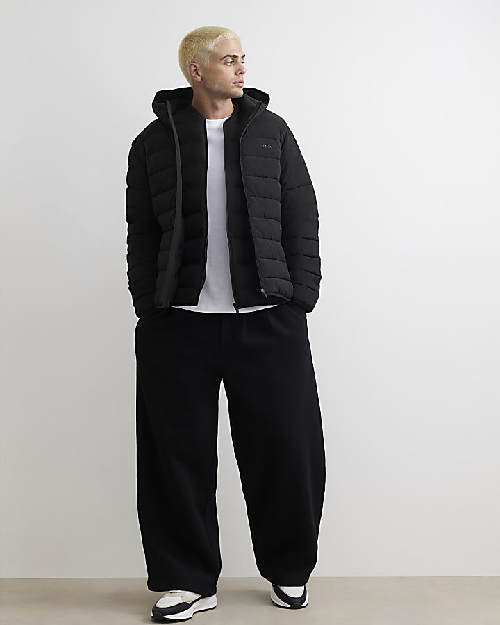 Black Muscle Fit Puffer Jacket