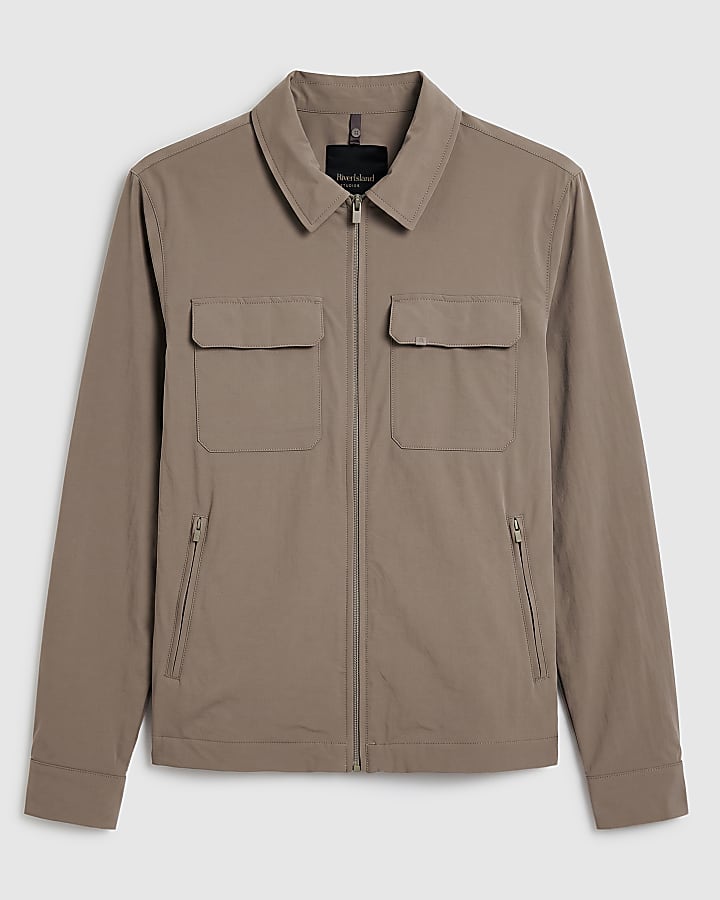 Beige Muscle Fit Defined Shacket