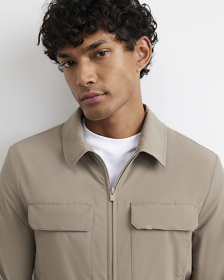 Beige Muscle Fit Defined Shacket