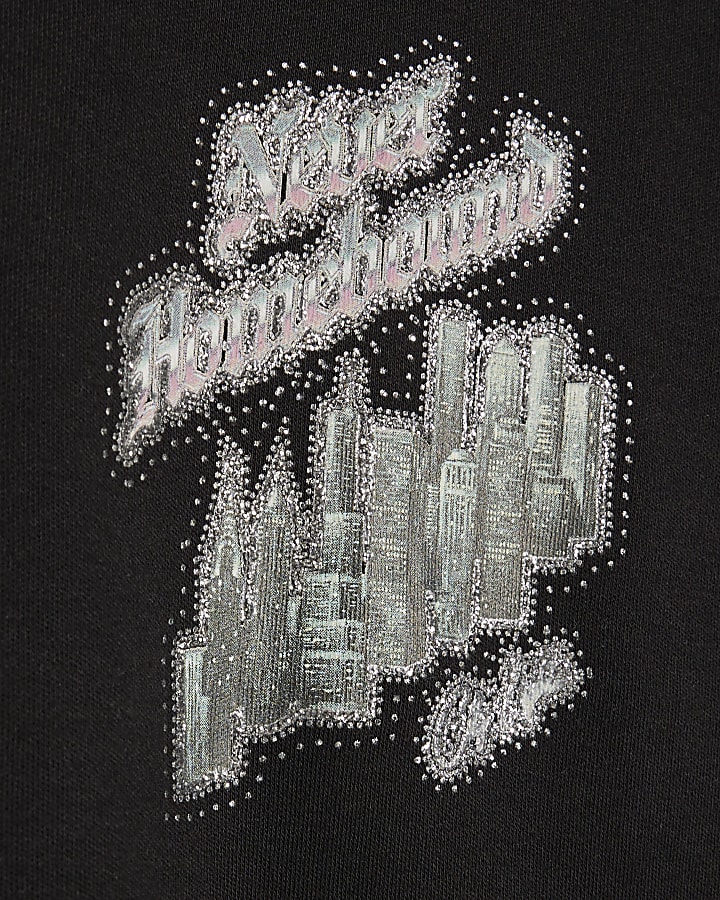 Black Oversized Fit Homebound Glitter T-Shirt