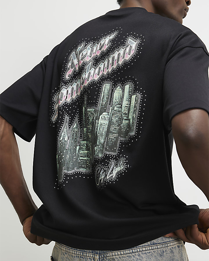 Black Oversized Fit Homebound Glitter T-Shirt