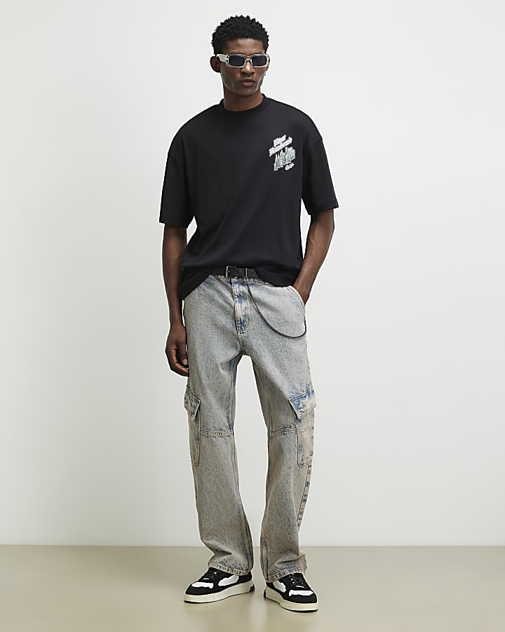 Black Oversized Fit Homebound Glitter T-Shirt