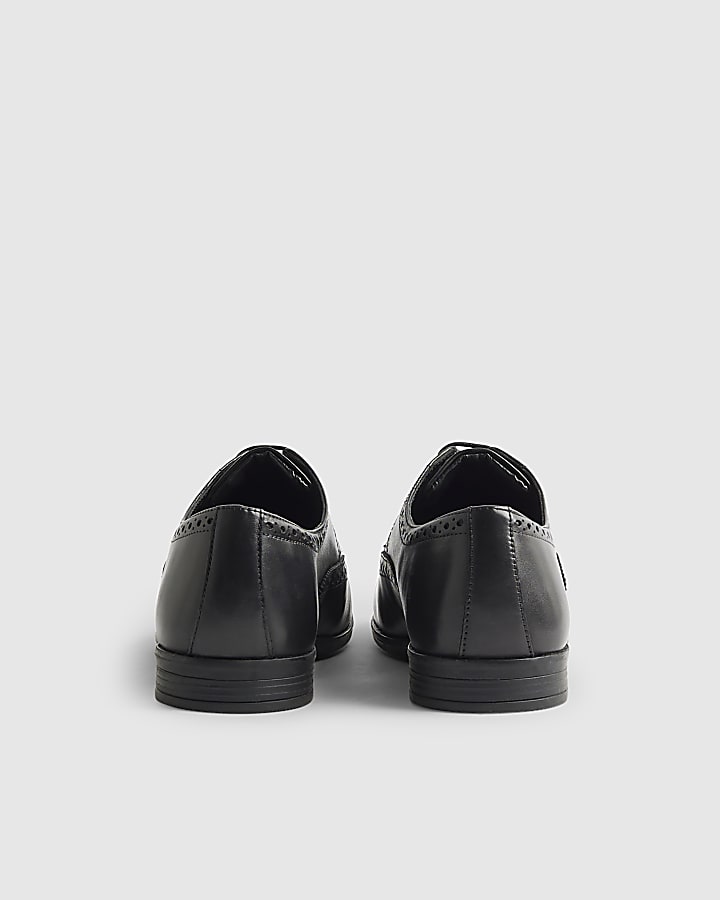 Black Wide Fit Leather Brogue Shoes