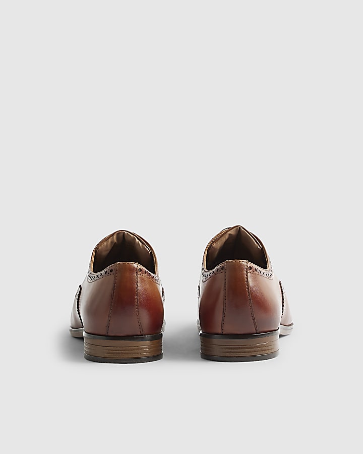Brown Wide Fit Leather Brogue Shoes