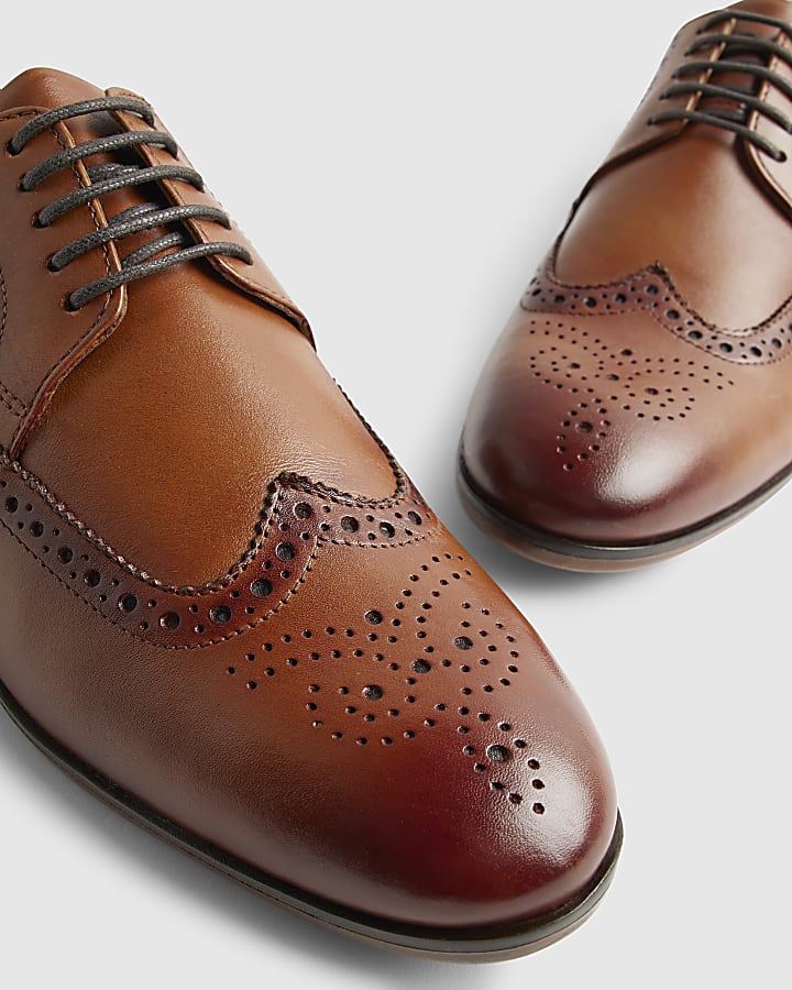 Brown Wide Fit Leather Brogue Shoes
