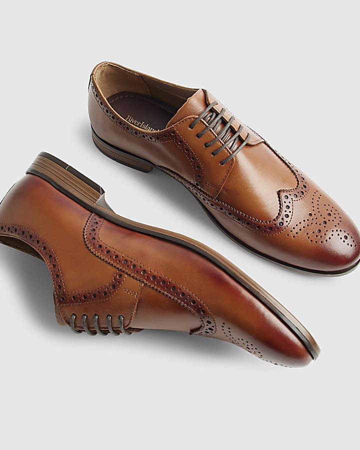 Brown Wide Fit Leather Brogue Shoes