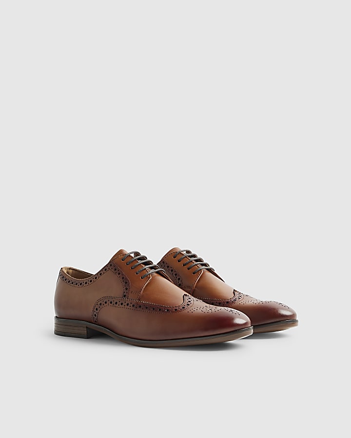 Brown Wide Fit Leather Brogue Shoes