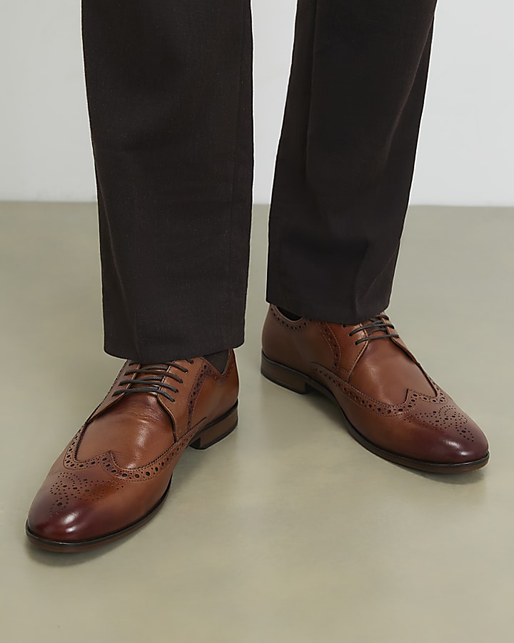 Brown Wide Fit Leather Brogue Shoes