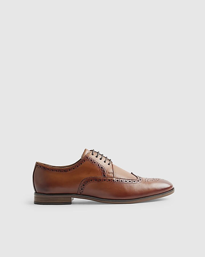 Brown Wide Fit Leather Brogue Shoes