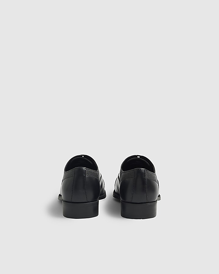 Black Wide Fit Faux Leather Lace Up Shoes