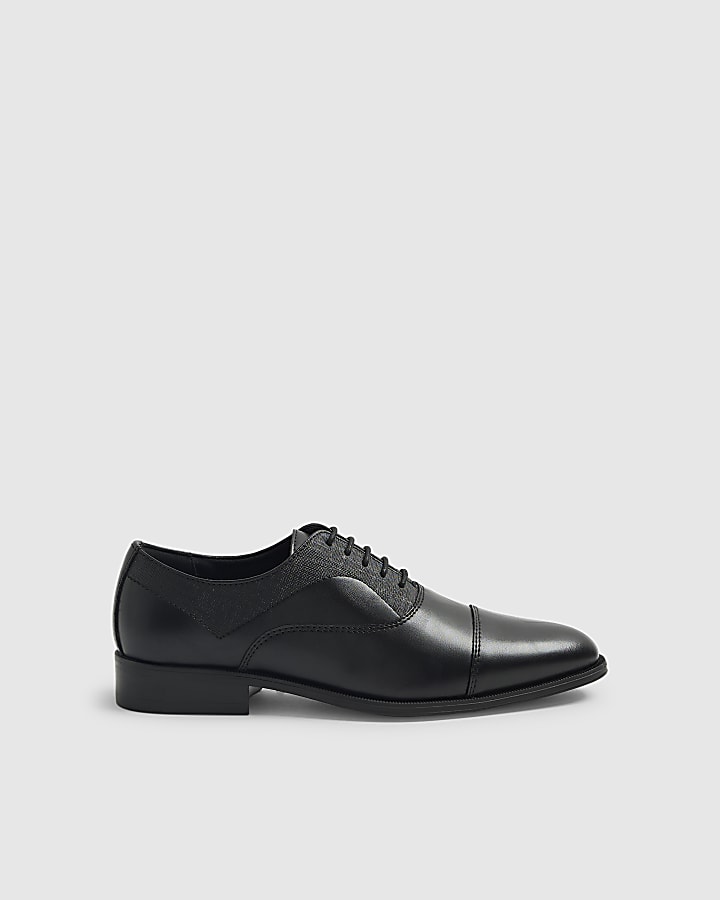 Black Wide Fit Faux Leather Lace Up Shoes