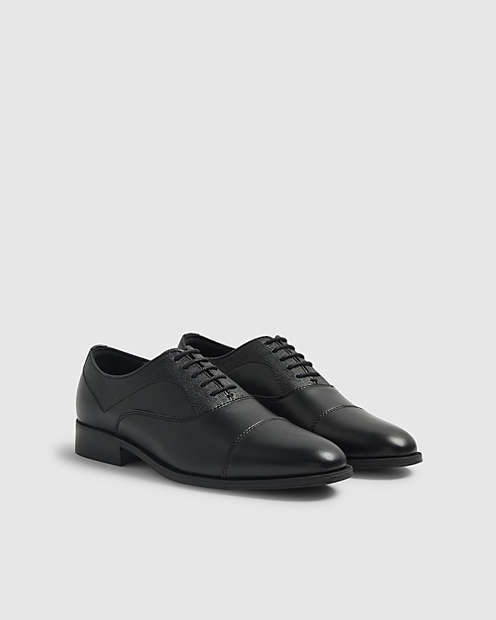 Black Wide Fit Faux Leather Lace Up Shoes