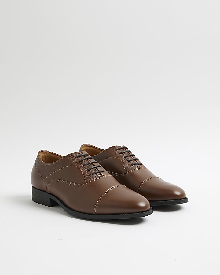 Brown Wide Fit Faux Leather Lace Up Shoes