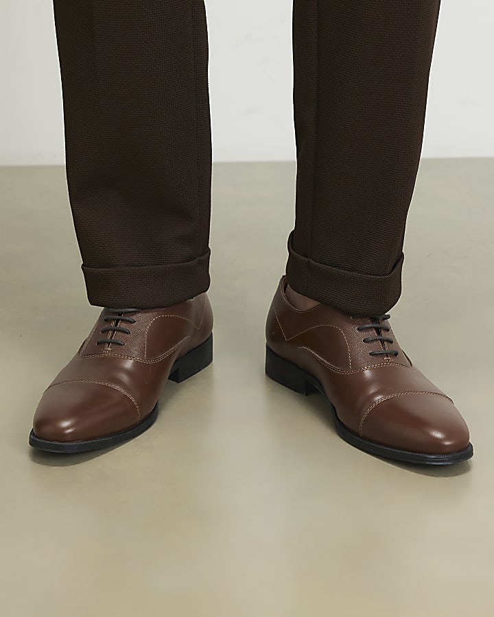Brown Wide Fit Faux Leather Lace Up Shoes
