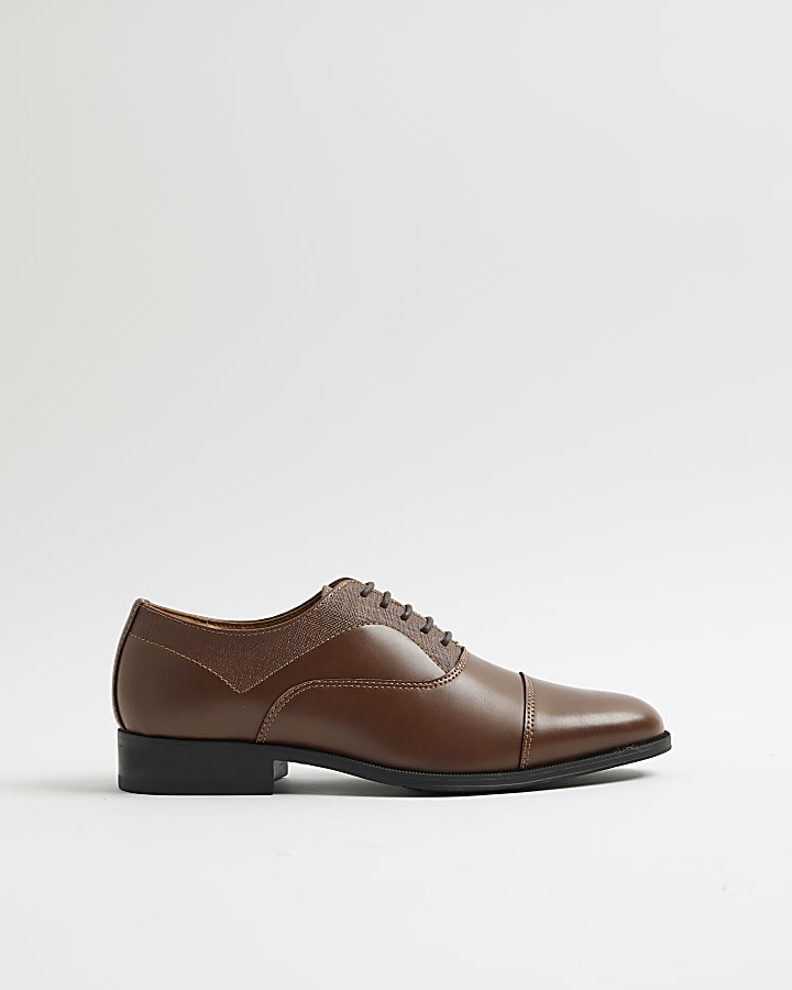 Brown Wide Fit Faux Leather Lace Up Shoes