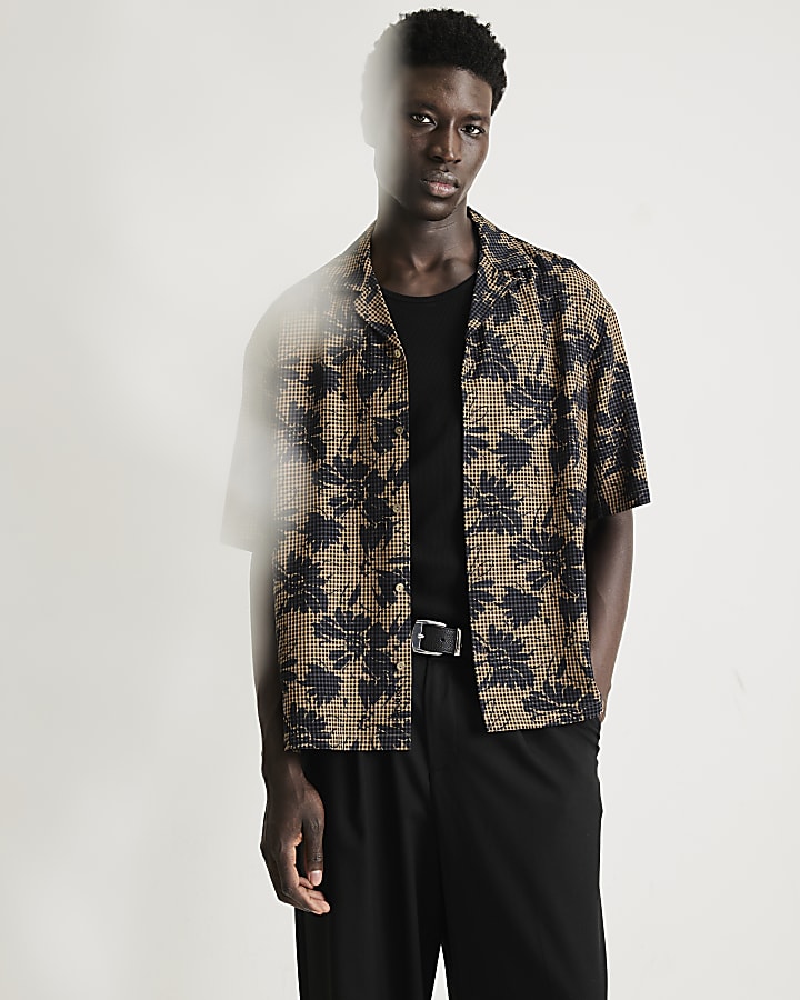 Brown RI Studio Floral Check Shirt