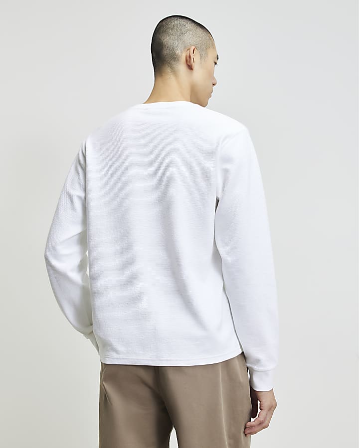 White Regular Fit Cotton Henley Neck T-Shirt