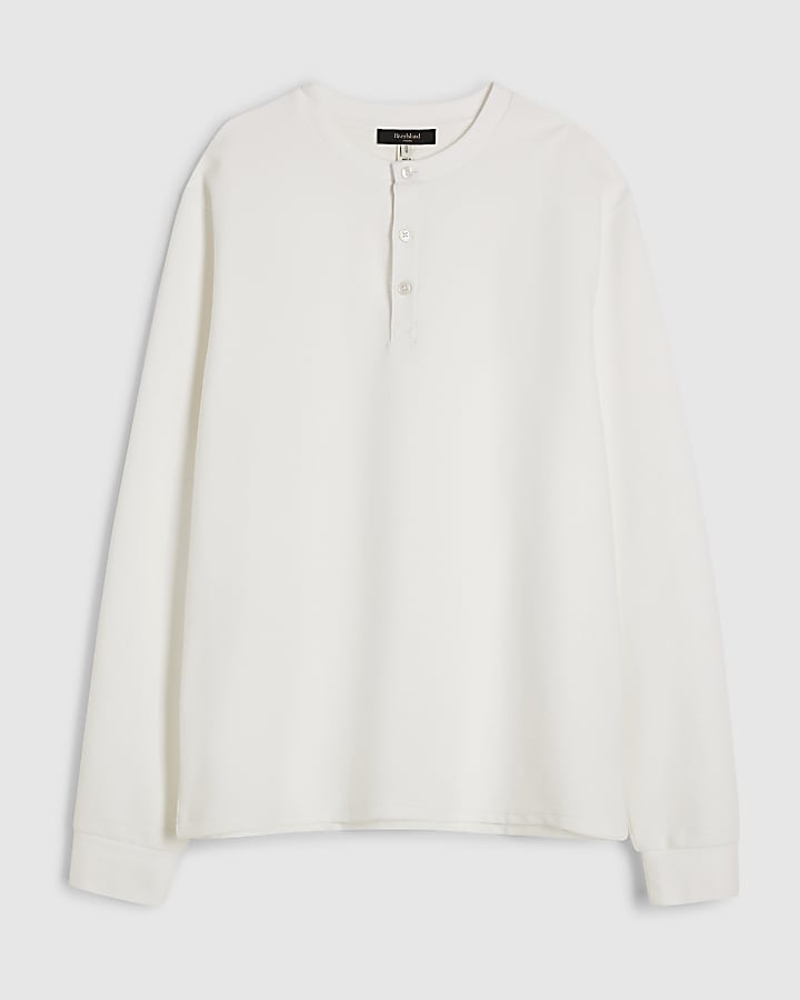 White Regular Fit Cotton Henley Neck T-Shirt