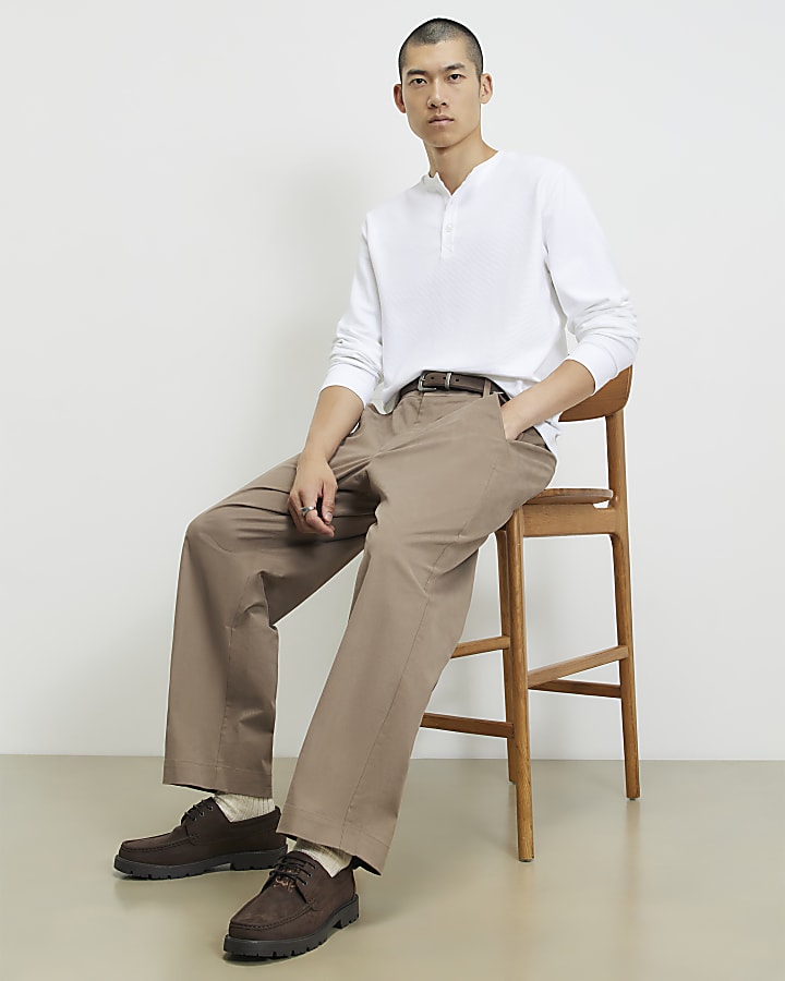White Regular Fit Cotton Henley Neck T-Shirt