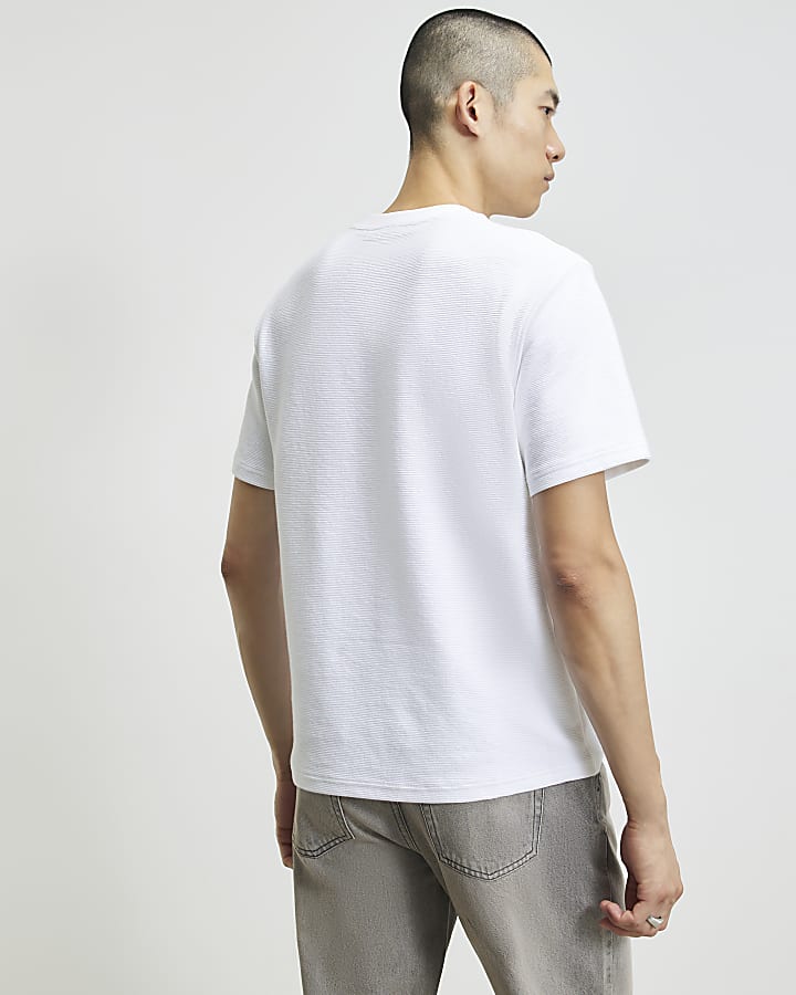 White Regular Fit Cotton Henley Neck T-Shirt