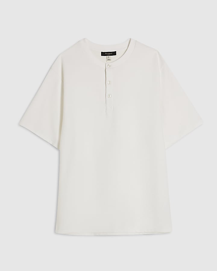 White Regular Fit Cotton Henley Neck T-Shirt