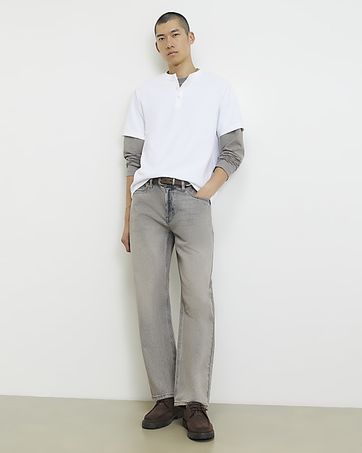 White Regular Fit Cotton Henley Neck T-Shirt