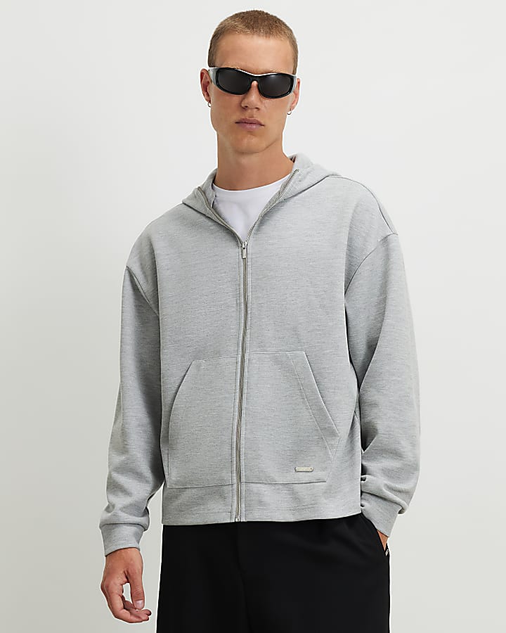 Grey Premium Oversized Fit Zipped Hoodie