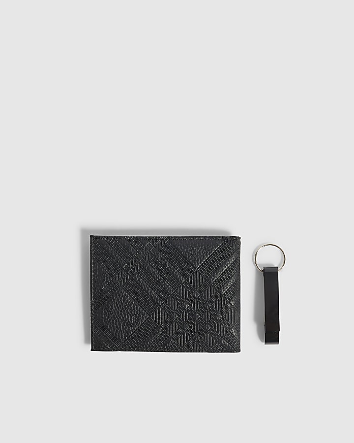 Black Check Print Wallet Gift Set