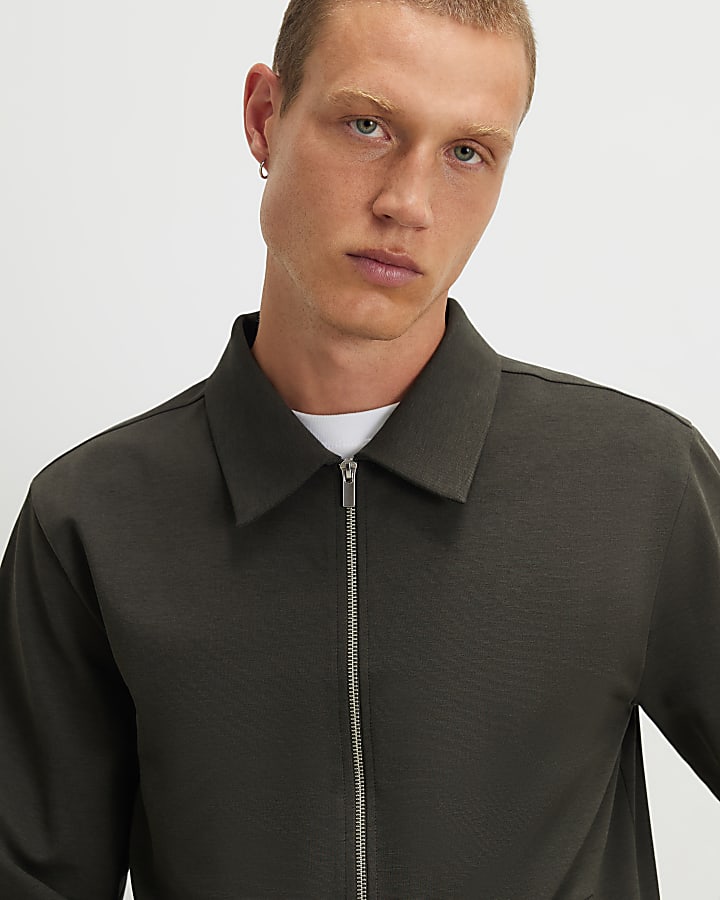 Green Slim Fit Long Sleeve Shacket