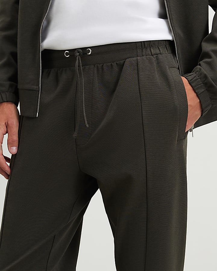 Green Slim Fit Cotton Pintuck Joggers