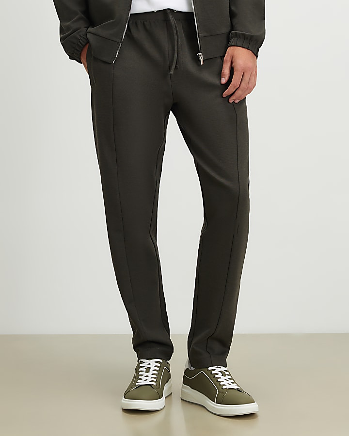 Green Slim Fit Cotton Pintuck Joggers