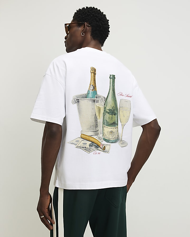White Oversized Fit Champagne Bucket T-Shirt