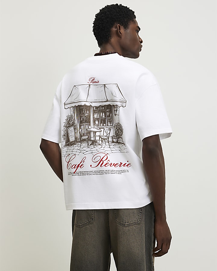 White Oversized Fit Cafe Rivere T-Shirt