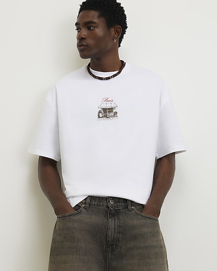 White Oversized Fit Cafe Rivere T-Shirt