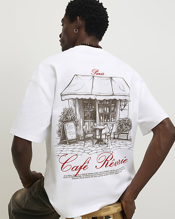 White Oversized Fit Cafe Rivere T-Shirt