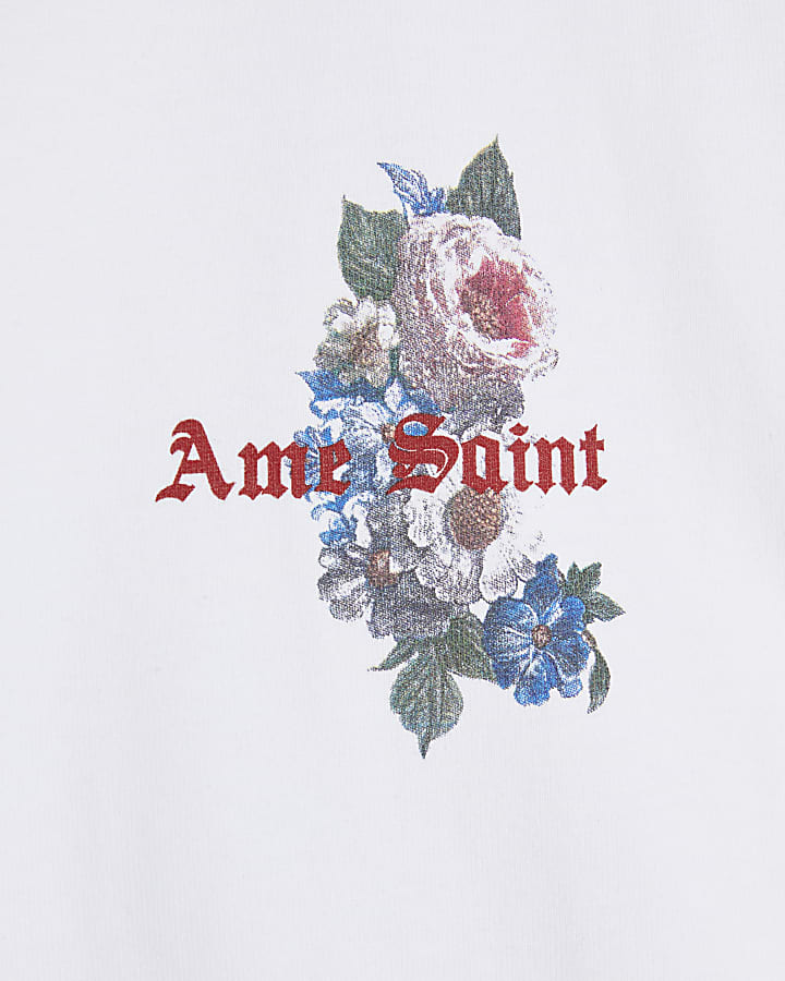 White Oversized Floral Dove T-Shirt