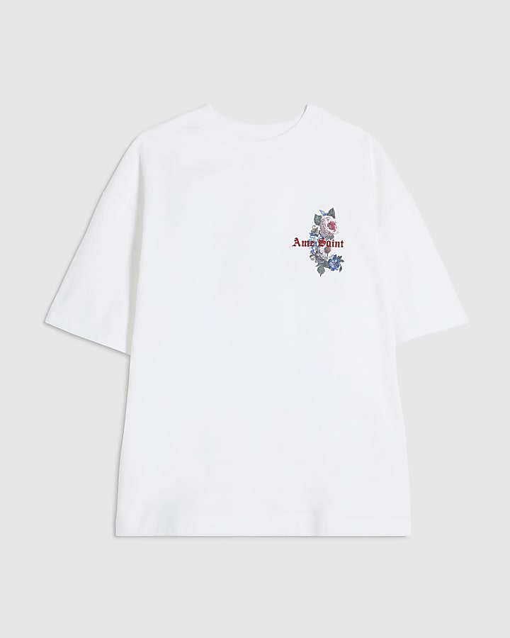 White Oversized Floral Dove T-Shirt