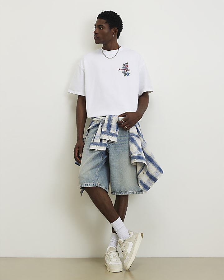 White Oversized Floral Dove T-Shirt