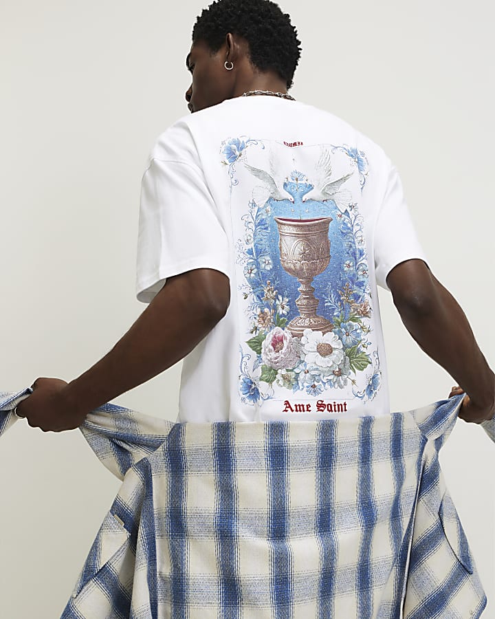 White Oversized Floral Dove T-Shirt