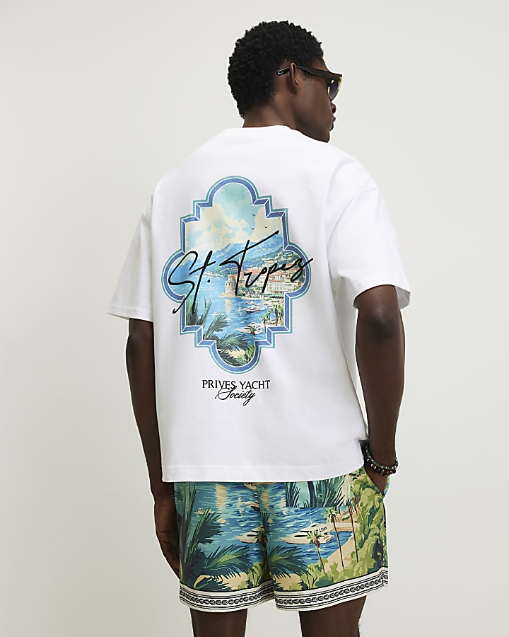 White Oversized Fit St Tropez Keyhole T-Shirt