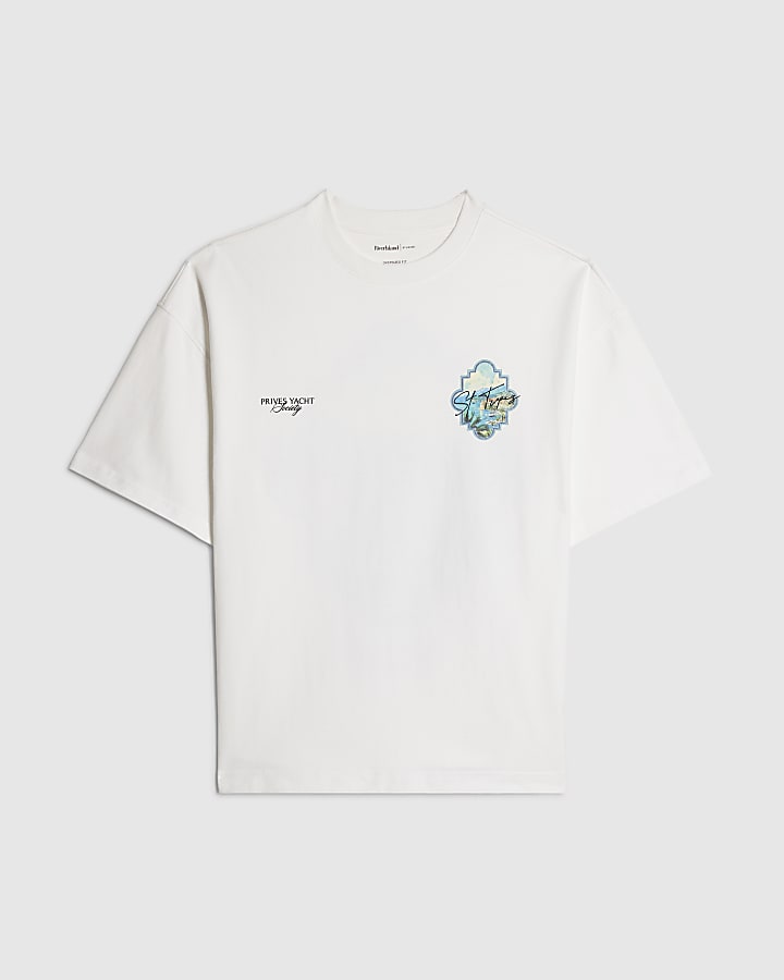 White Oversized Fit St Tropez Keyhole T-Shirt