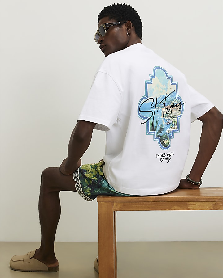 White Oversized Fit St Tropez Keyhole T-Shirt