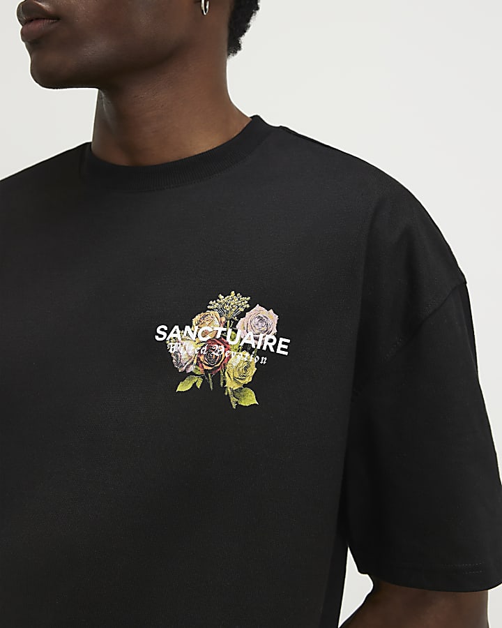 Black Oversized Fit Sanctuaire Floral T-Shirt