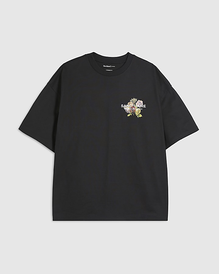 Black Oversized Fit Sanctuaire Floral T-Shirt
