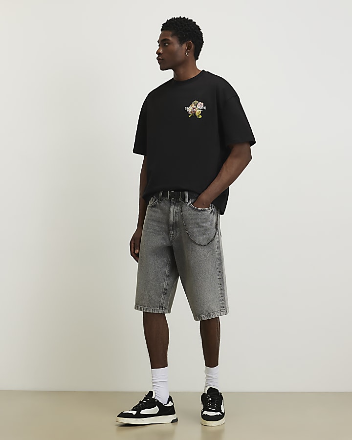 Black Oversized Fit Sanctuaire Floral T-Shirt