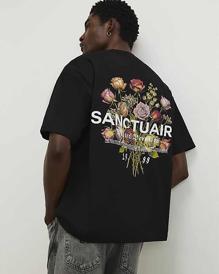 Black Oversized Fit Sanctuaire Floral T-Shirt