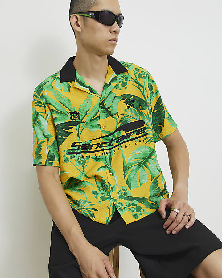 Yellow Short Sleeve Hawaiian Football Shirt