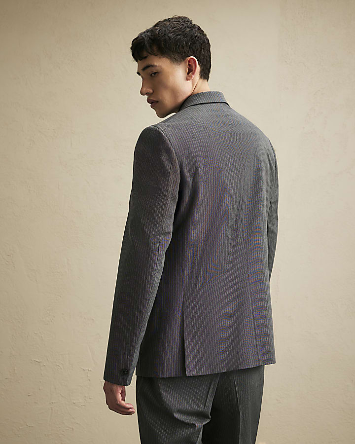 Grey Slim Fit Pinstripe Suit Jacket