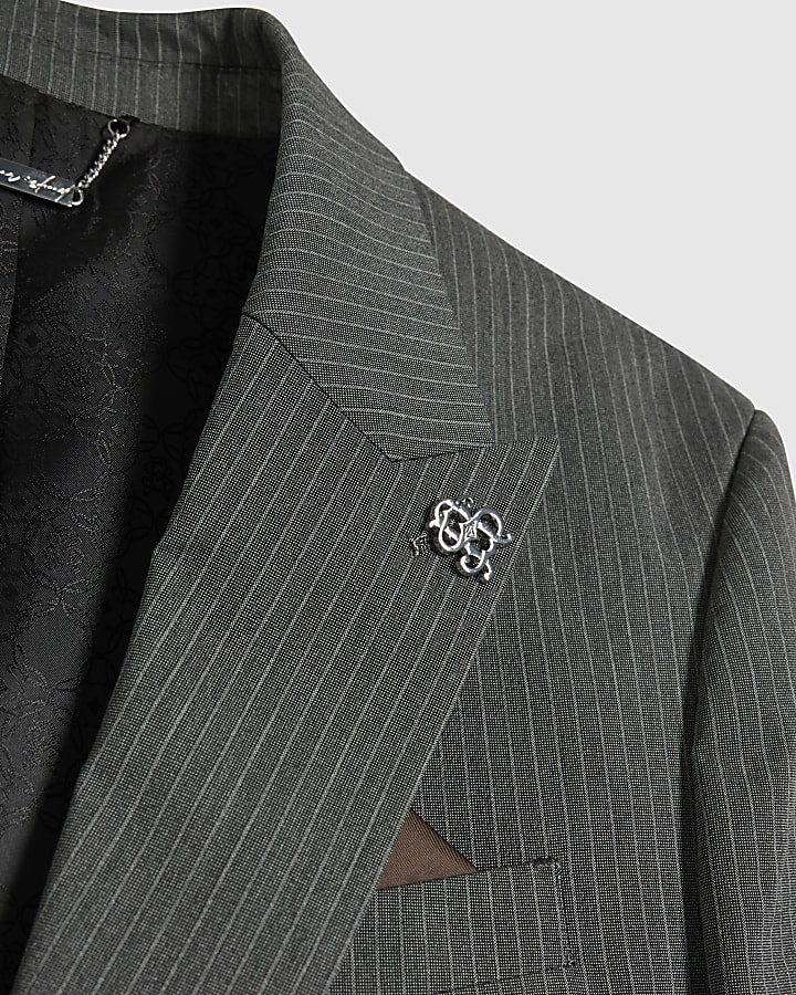 Grey Slim Fit Pinstripe Suit Jacket
